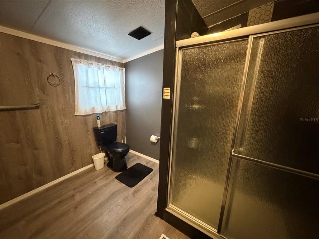 Bathroom, Glass Shower, Interior, Wood Texture Flooring