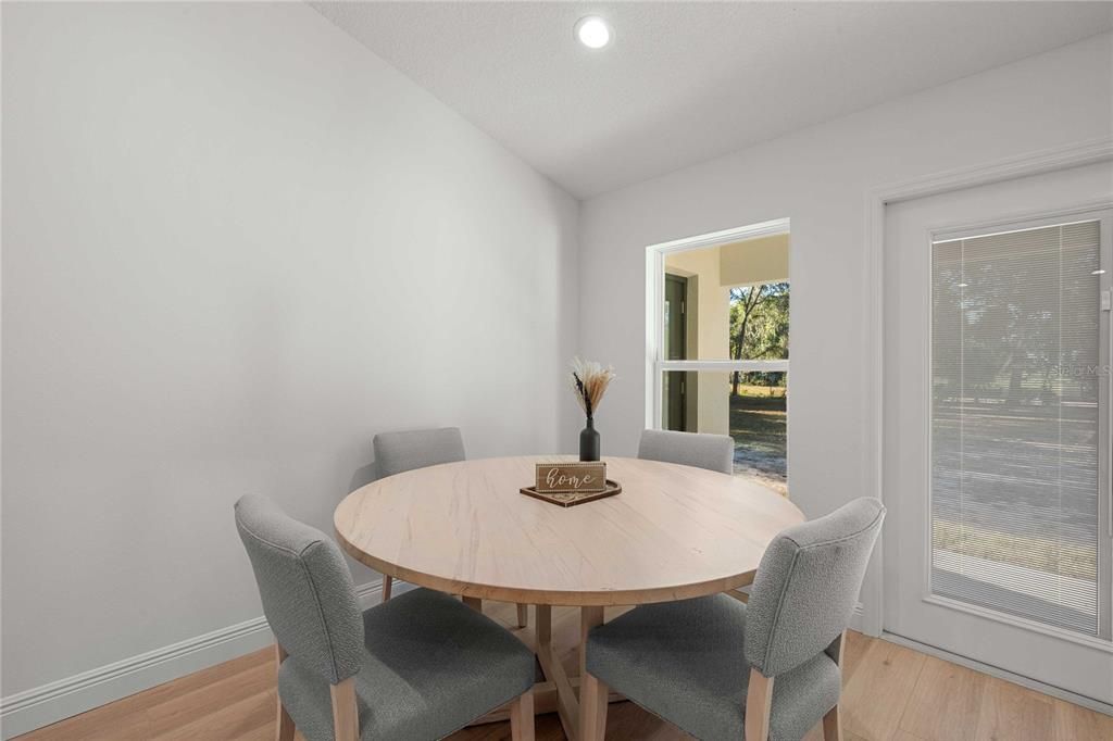 Dining room, Interior, Recessed Lighting, Wood Texture Flooring