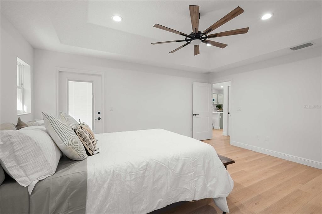 Bedroom, Interior, Recessed Lighting, Wood Texture Flooring
