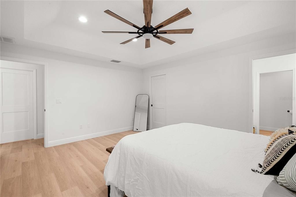 Bedroom, Interior, Recessed Lighting, Wood Texture Flooring