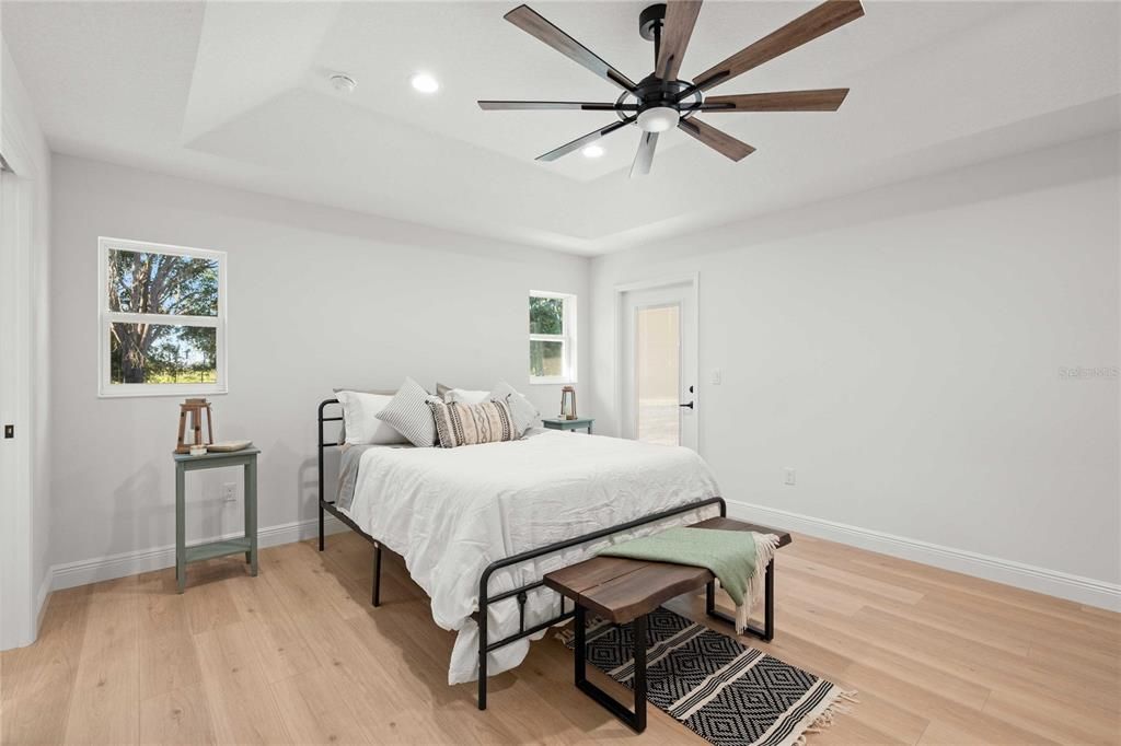 Bedroom, Interior, Recessed Lighting, Wood Texture Flooring