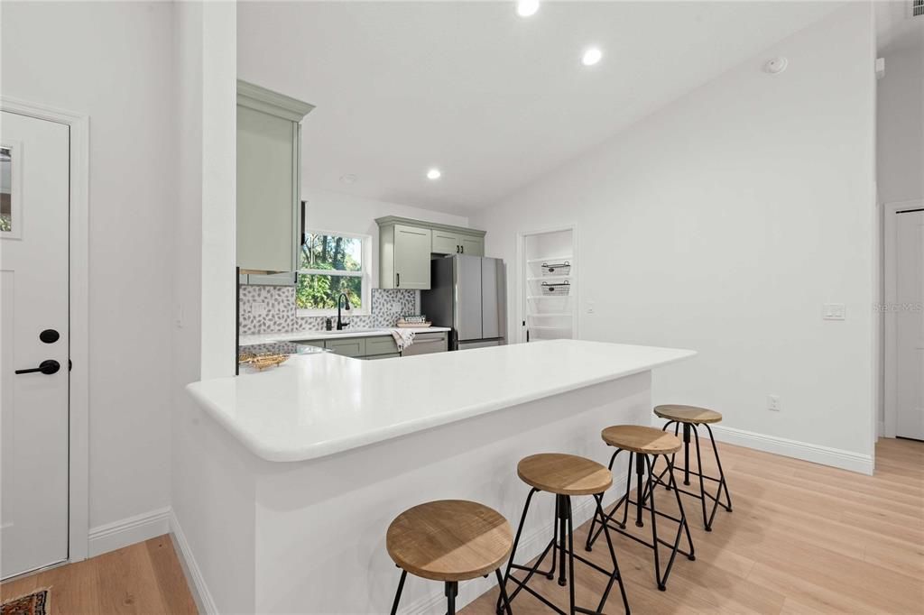 Interior, Kitchen, Recessed Lighting, Wood Texture Flooring