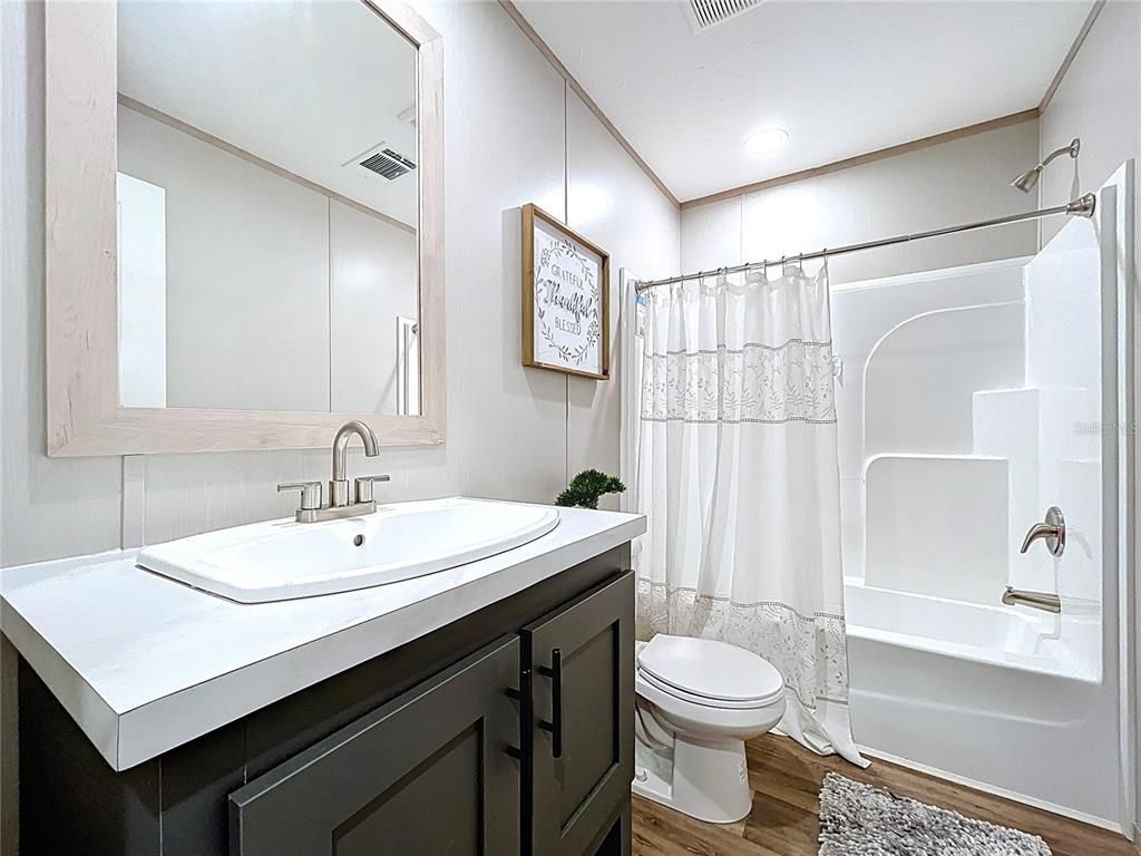 Bathroom, Interior, Recessed Lighting, Wood Texture Flooring