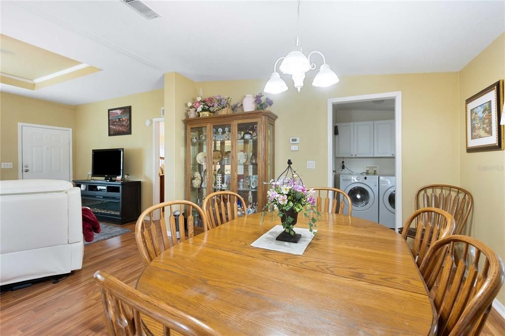 Dining room, Interior, Pendant Lights, Utility Closets, Washer, Wood Texture Flooring