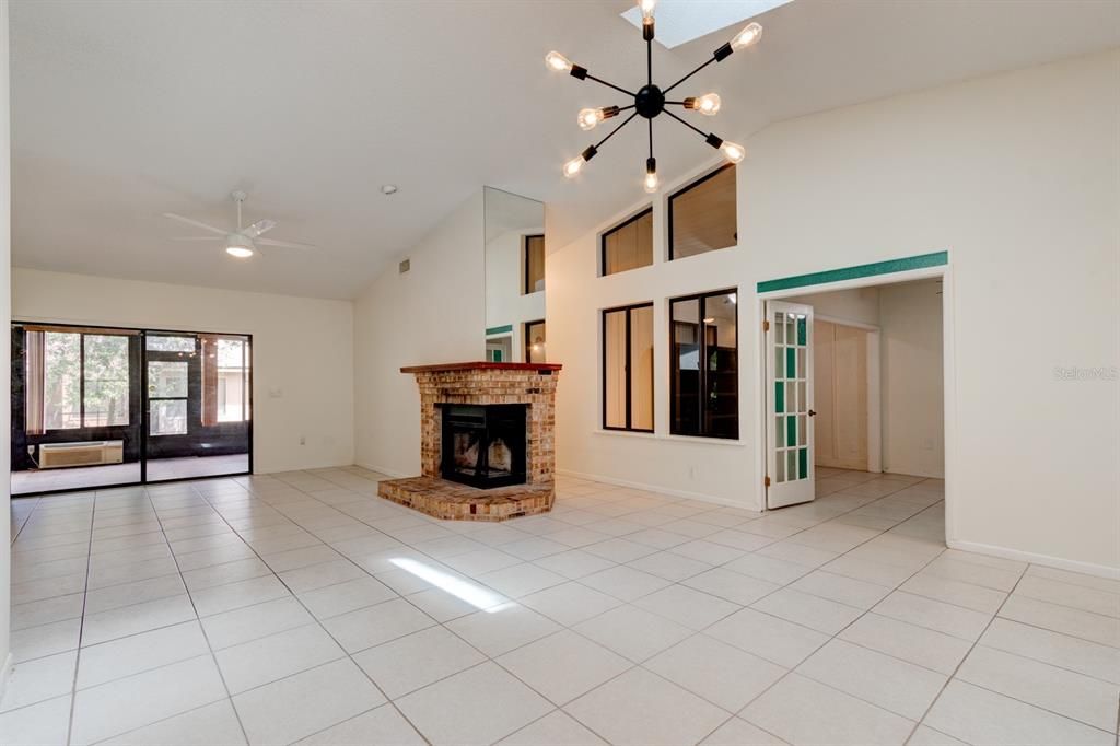 Empty room, Fireplace, Interior, Pendant Lights