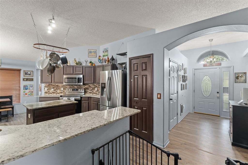 Interior, Kitchen, Pendant Lights, Stainless Steel Appliances, Wood Texture Flooring