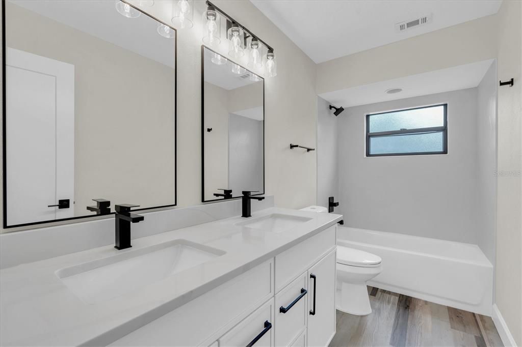 Bathroom, Dual Sink Vanities, Interior, Wood Texture Flooring