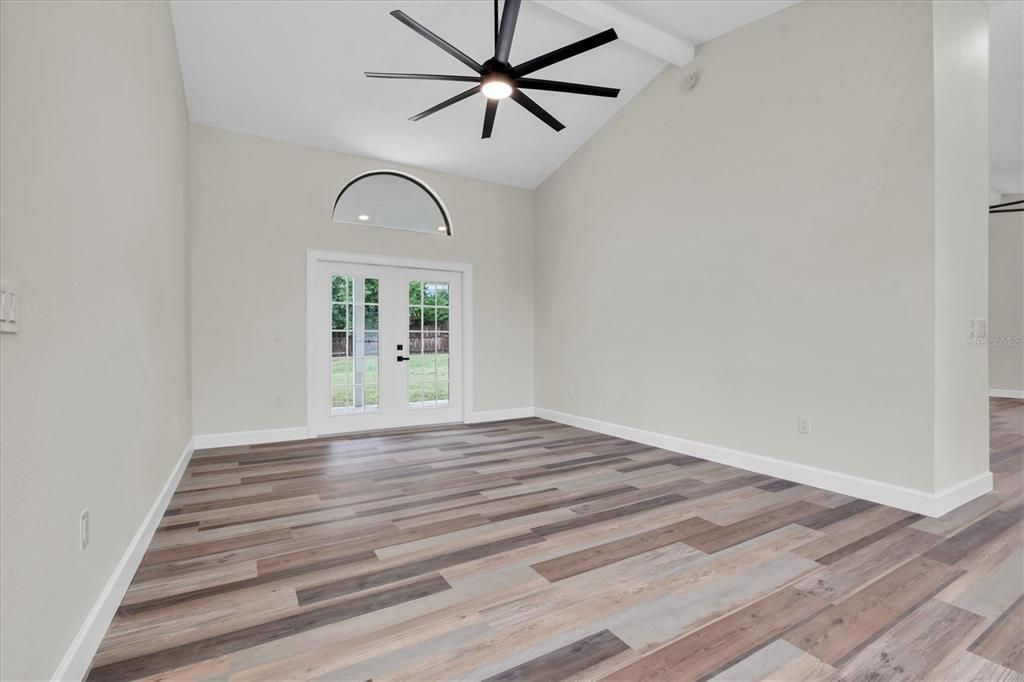 Empty room, Interior, Pendant Lights, Wood Texture Flooring