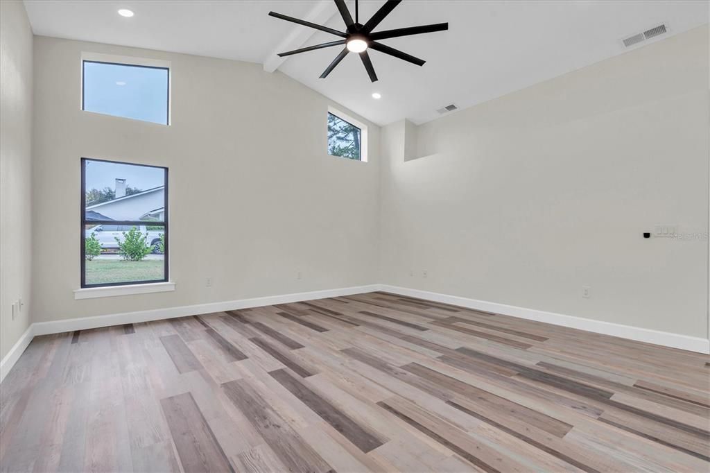 Empty room, Interior, Recessed Lighting, Wood Texture Flooring
