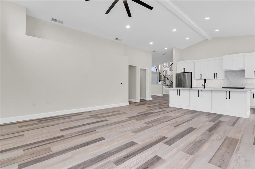 Interior, Kitchen, Recessed Lighting, Wood Texture Flooring