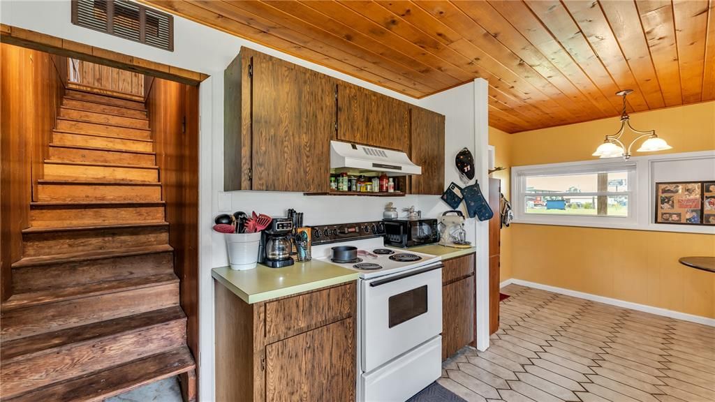 Interior, Kitchen, Pendant Lights, Wooden Ceilings, Wood Texture Flooring, Wooden Walls