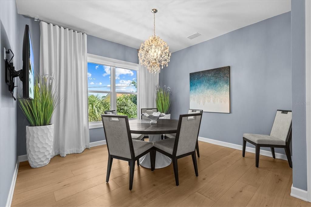 Chandelier, Dining room, Interior, Wood Texture Flooring