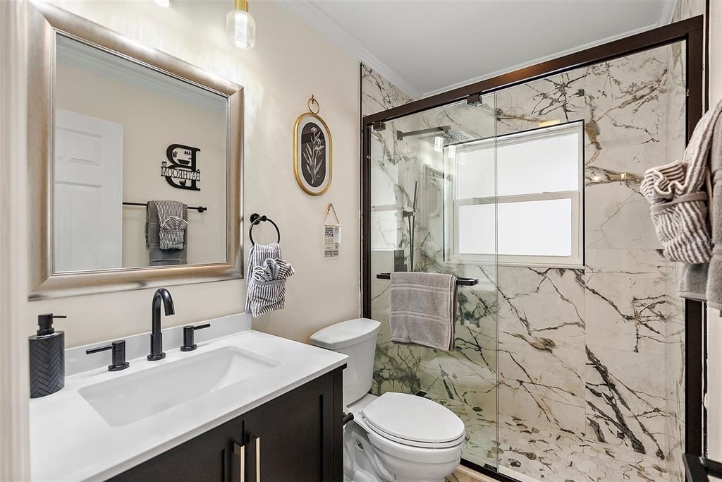 Bathroom, Glass Shower, Interior, Marble Walls