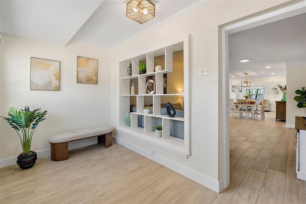 Dining room, Interior, Pendant Lights, Recessed Lighting, Wood Texture Flooring