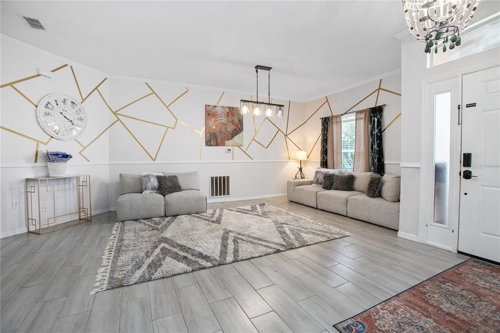 Interior, Living room, Pendant Lights, Wood Texture Flooring
