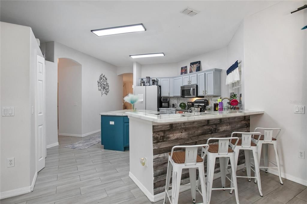 Interior, Kitchen, Recessed Lighting, Wood Texture Flooring