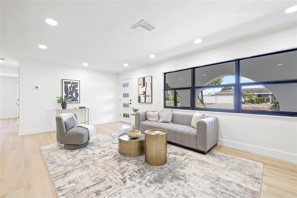 Interior, Living room, Recessed Lighting, Wood Texture Flooring