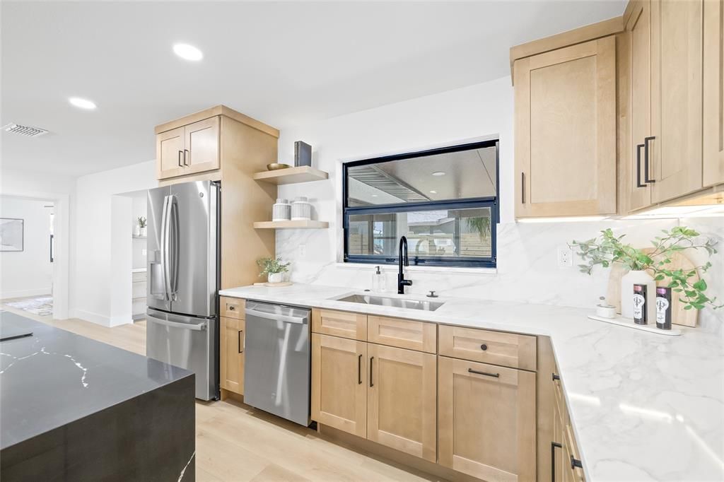 Interior, Kitchen, Recessed Lighting, Wood Texture Flooring