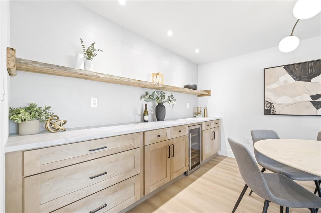 Dining room, Interior, Pendant Lights, Recessed Lighting, Wood Texture Flooring
