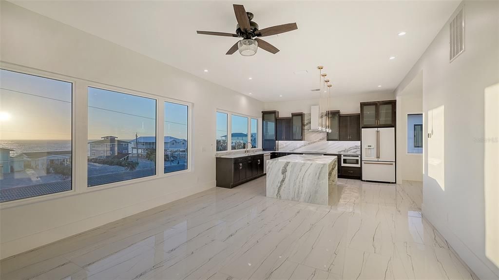 Interior, Kitchen, Marble, Pendant Lights, Recessed Lighting, Water