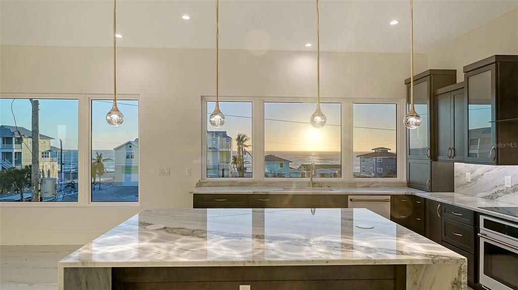 Interior, Kitchen, Pendant Lights, Recessed Lighting, Water, Wood Texture Flooring
