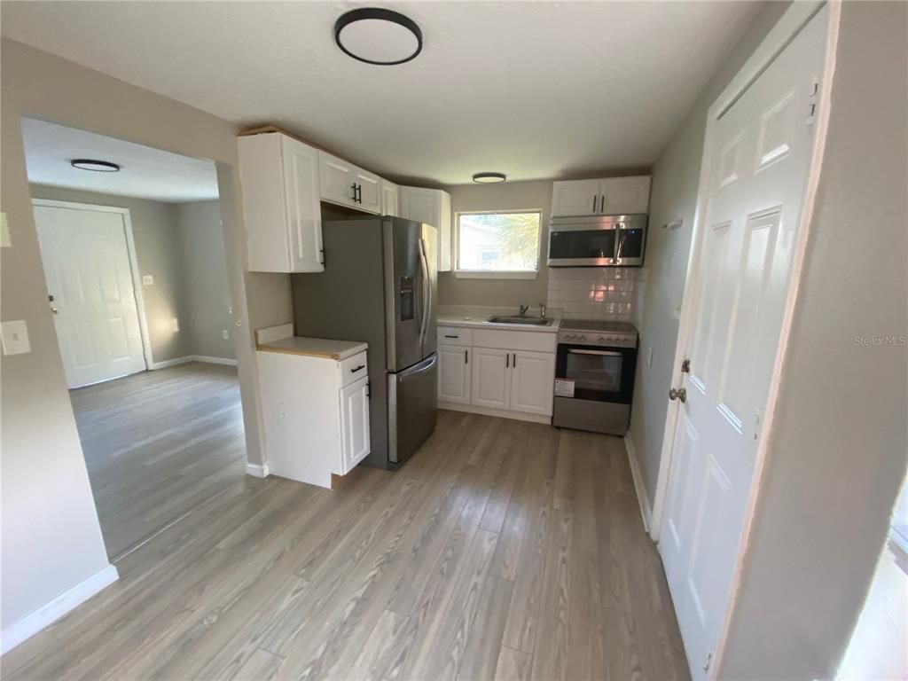 Interior, Kitchen, Stainless Steel Appliances, Wood Texture Flooring