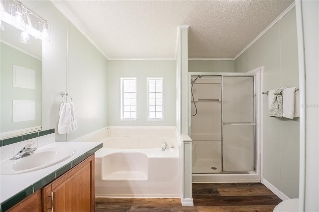 Bathroom, Glass Shower, Interior, Wood Texture Flooring