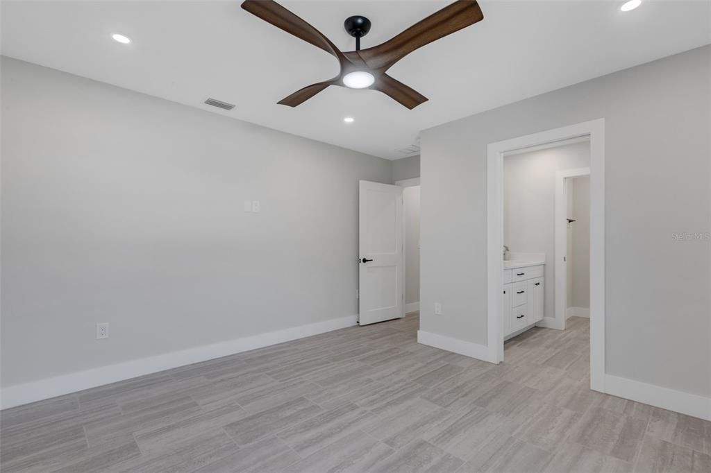 Bathroom, Empty room, Interior, Recessed Lighting, Wood Texture Flooring