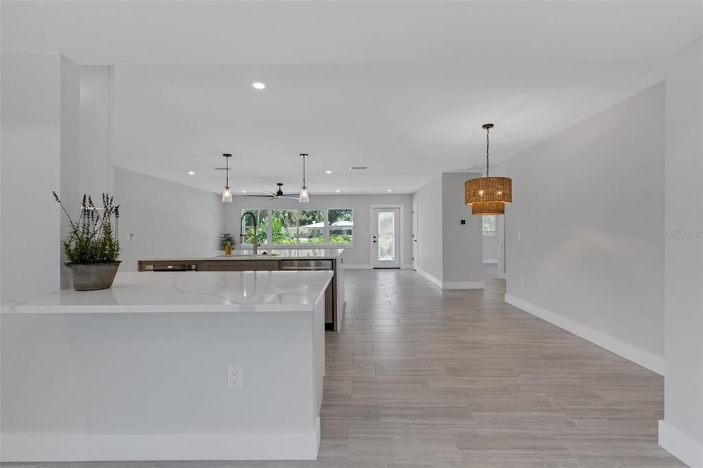 Interior, Kitchen, Pendant Lights, Recessed Lighting, Wood Texture Flooring