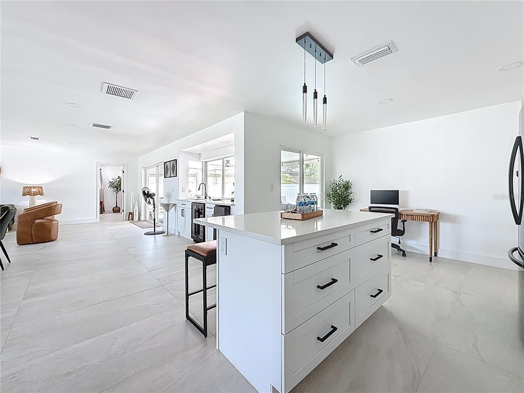Interior, Kitchen, Marble, Pendant Lights, Recessed Lighting