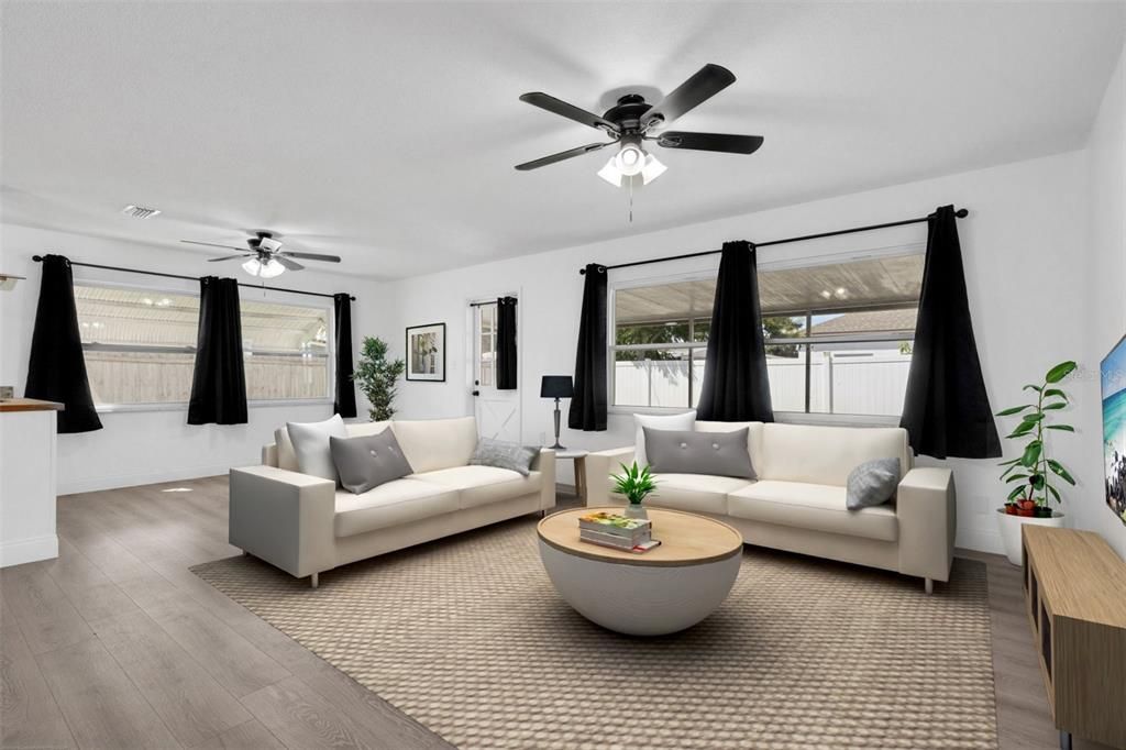 Interior, Living room, Recessed Lighting, Wood Texture Flooring