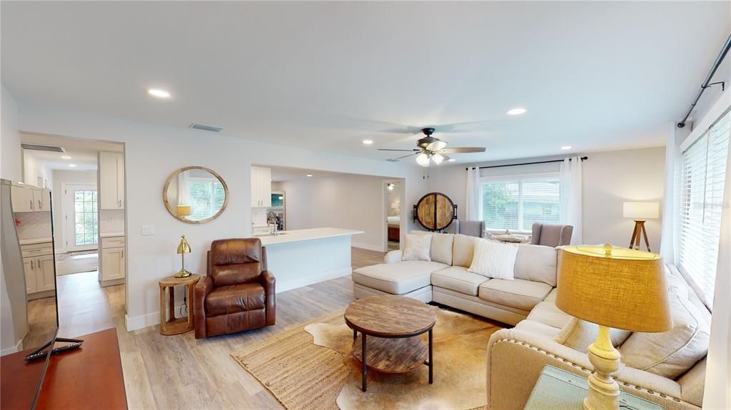 Interior, Living room, Recessed Lighting, Wood Texture Flooring