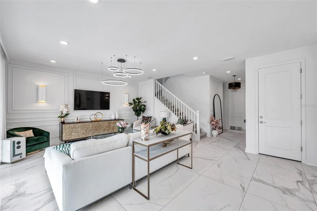 Interior, Living room, Marble, Pendant Lights, Recessed Lighting