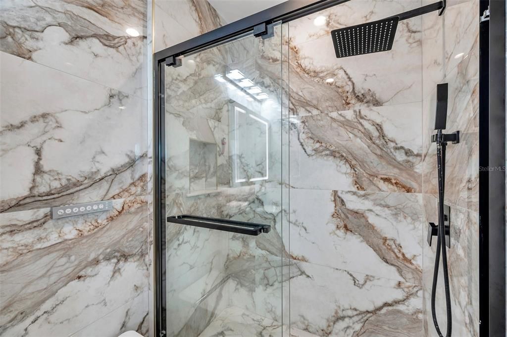 Bathroom, Glass Shower, Interior, Marble Walls