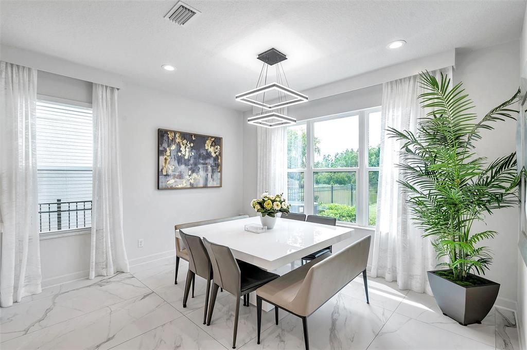 Dining room, Interior, Marble, Pendant Lights, Recessed Lighting