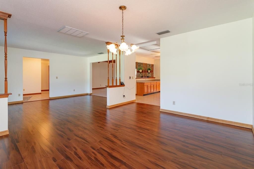 Chandelier, Empty room, Interior, Wood Texture Flooring