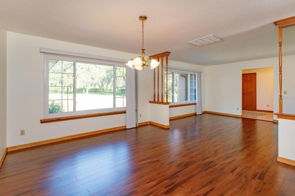 Chandelier, Empty room, Interior, Pendant Lights, Wood Texture Flooring