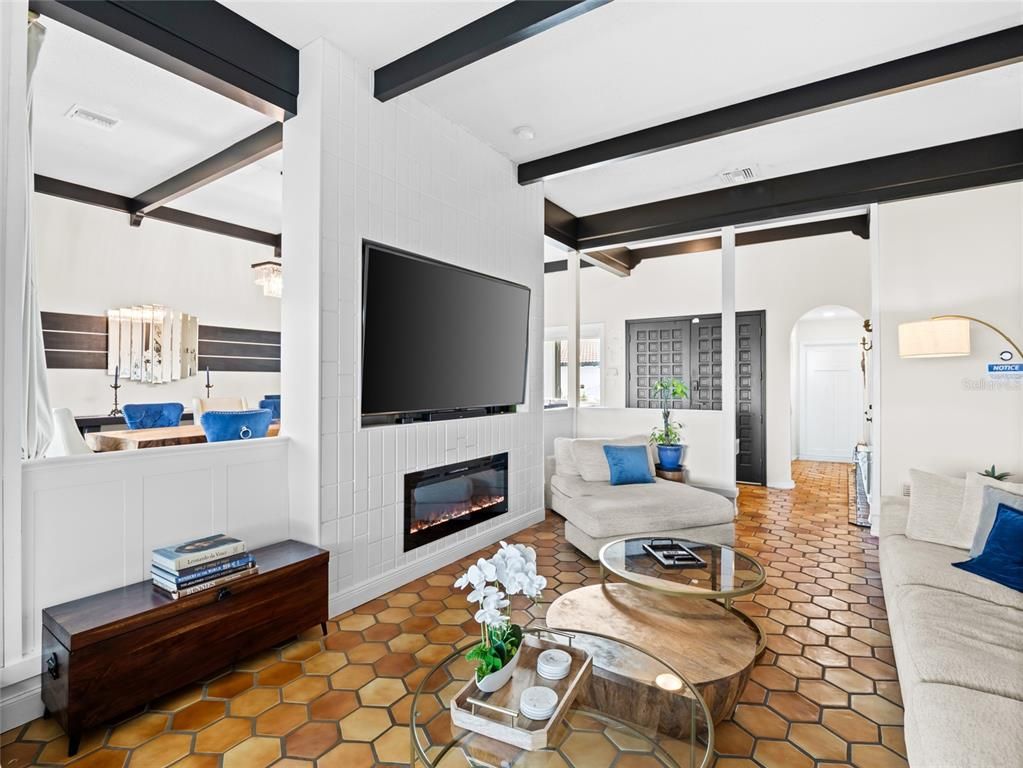 Fireplace, Interior, Living room, Wooden Beams