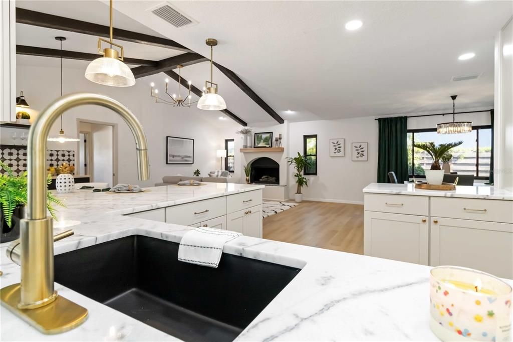 Interior, Kitchen, Pendant Lights, Recessed Lighting, Wood Texture Flooring