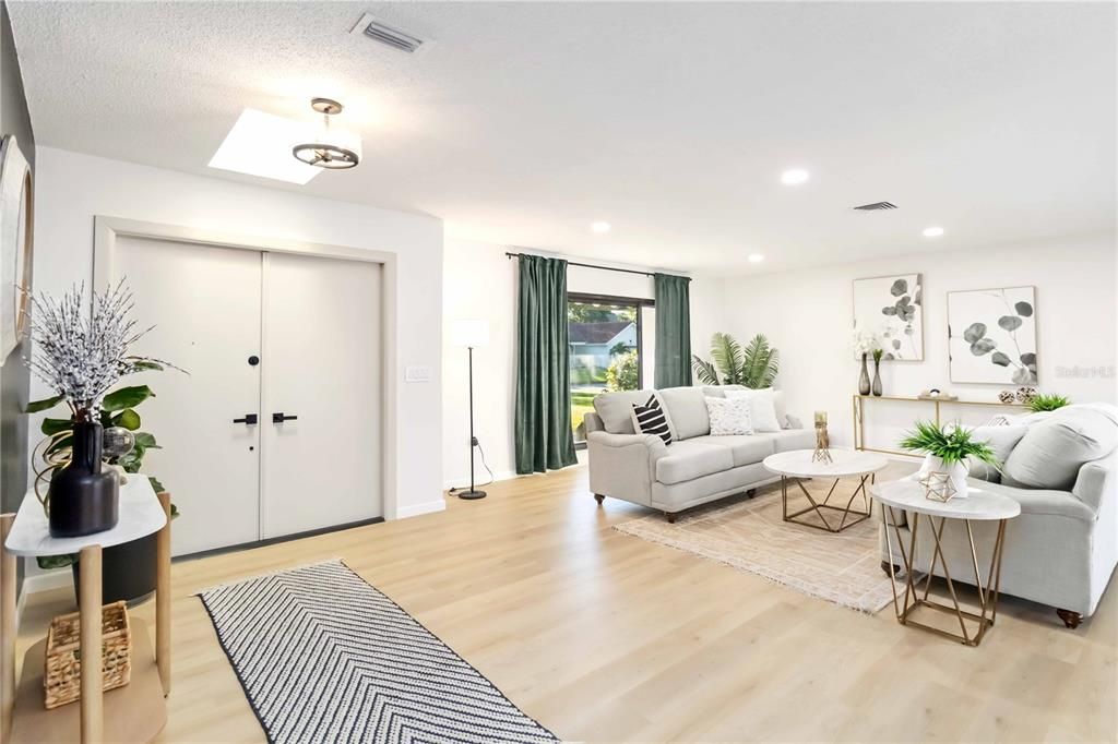 Interior, Living room, Recessed Lighting, Wood Texture Flooring