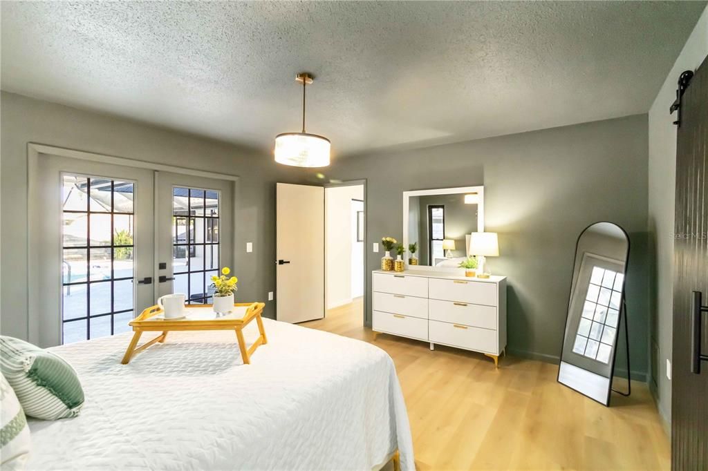 Bedroom, Interior, Pendant Lights, Wood Texture Flooring
