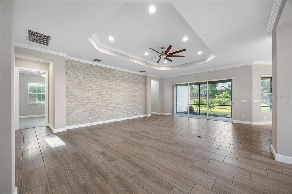Empty room, Interior, Recessed Lighting, Wood Texture Flooring