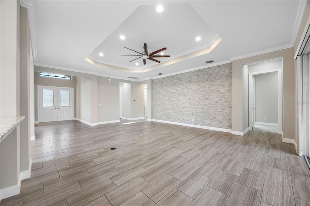 Empty room, Interior, Recessed Lighting, Wood Texture Flooring