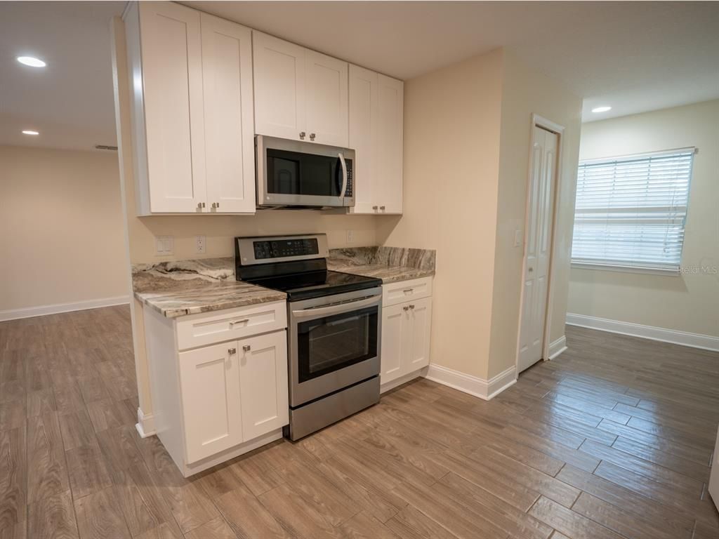 Interior, Kitchen, Recessed Lighting, Wood Texture Flooring