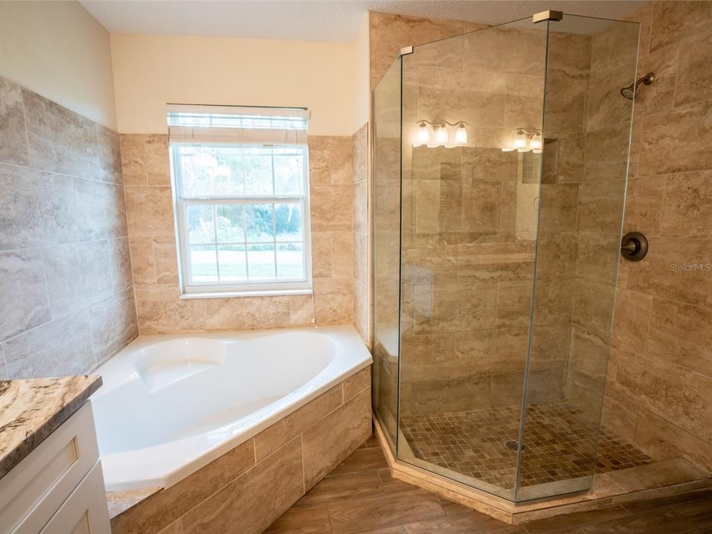 Bathroom, Glass Shower, Interior, Wood Texture Flooring