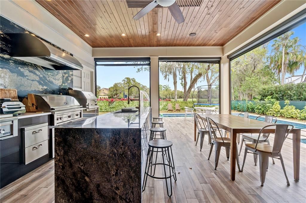 Dining room, Interior, Kitchen, Recessed Lighting, Wooden Ceilings, Wood Texture Flooring