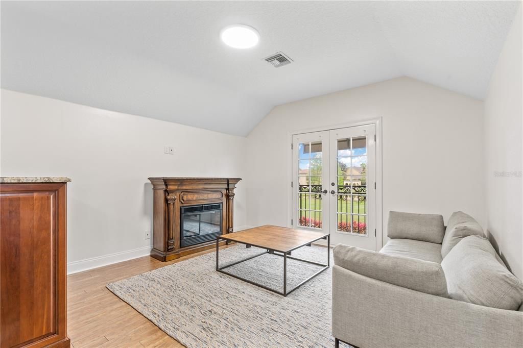Fireplace, Interior, Recessed Lighting, Wood Texture Flooring