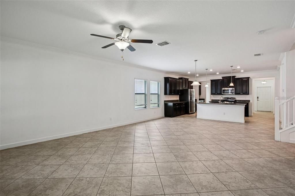 Empty room, Interior, Kitchen, Pendant Lights, Recessed Lighting, Stainless Steel Appliances