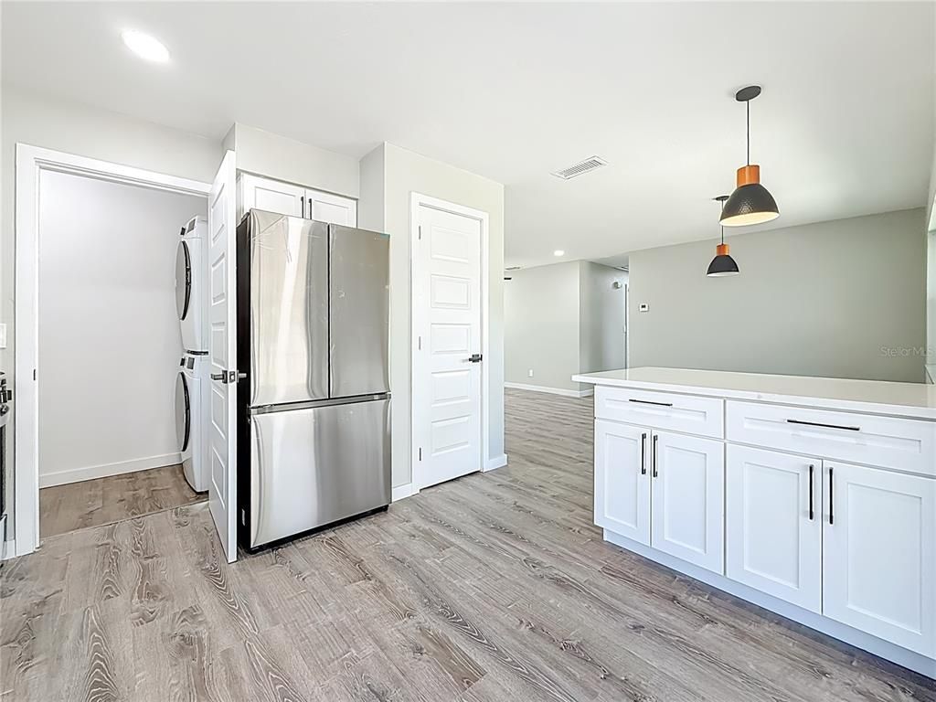Interior, Kitchen, Pendant Lights, Recessed Lighting, Wood Texture Flooring