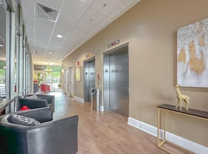 Elevator, Interior, Recessed Lighting, Wood Texture Flooring